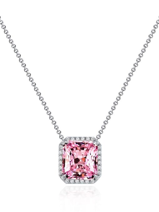 Pink [n 1869] 925 Sterling Silver High Carbon Diamond Pink Geometric Luxury Necklace